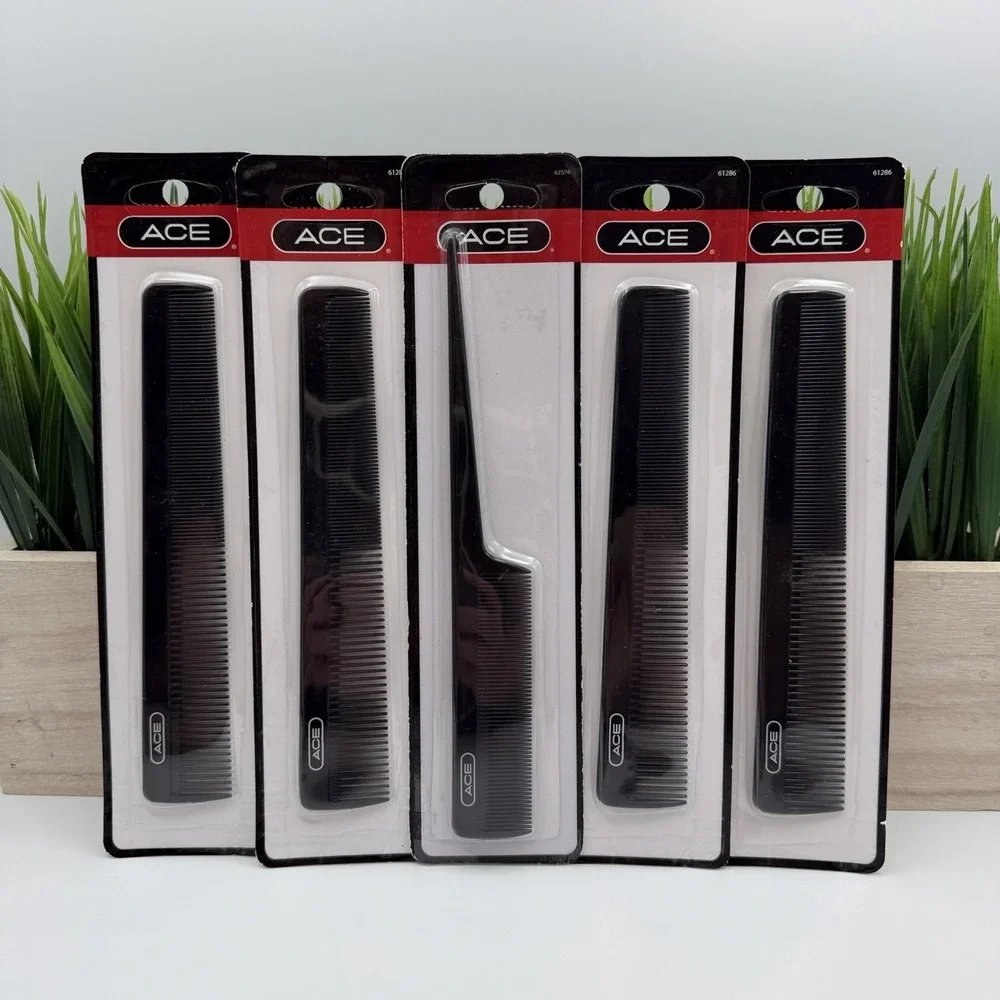 Set of 5 ACE Men's Hair Combs (4) All Purpose Combs‎ (1) Tail Comb New